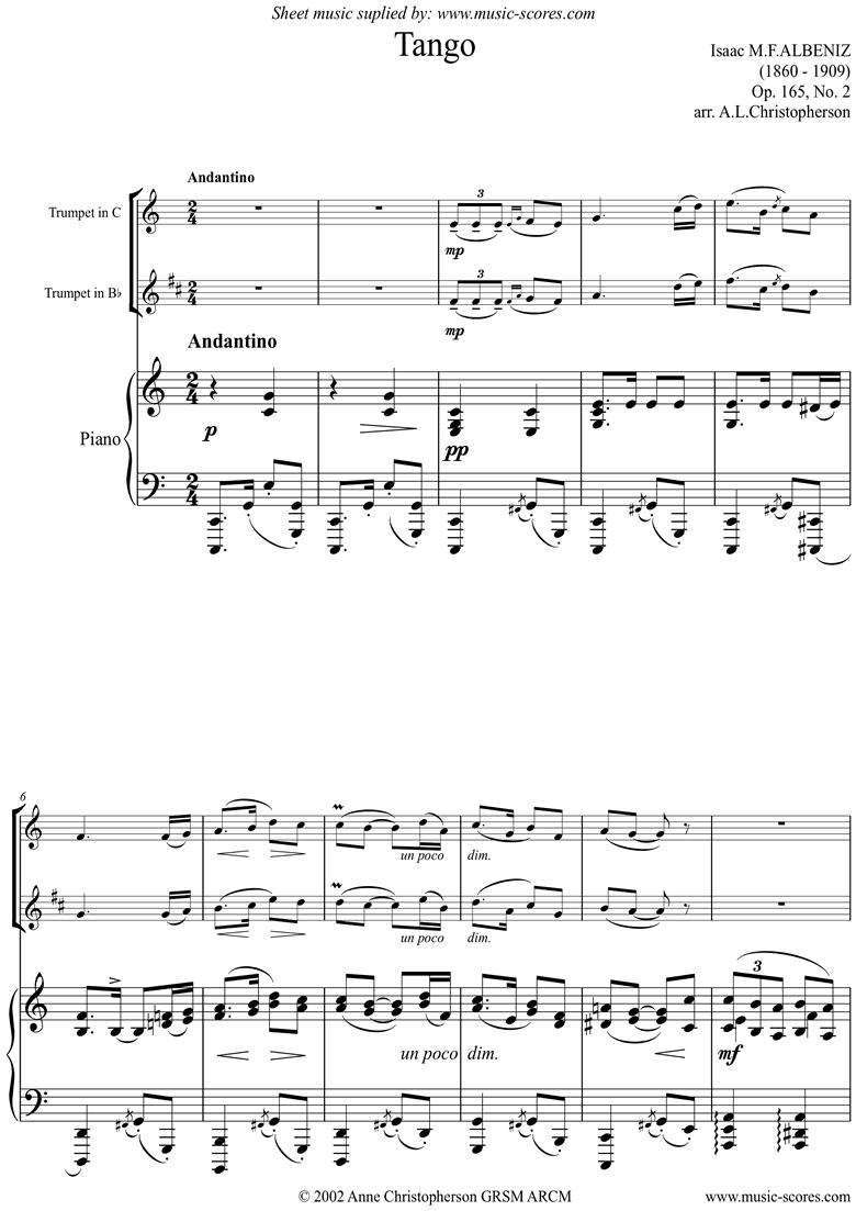 Front page of Op.165, No.2: Tango: Trumpet, harder accomp. sheet music