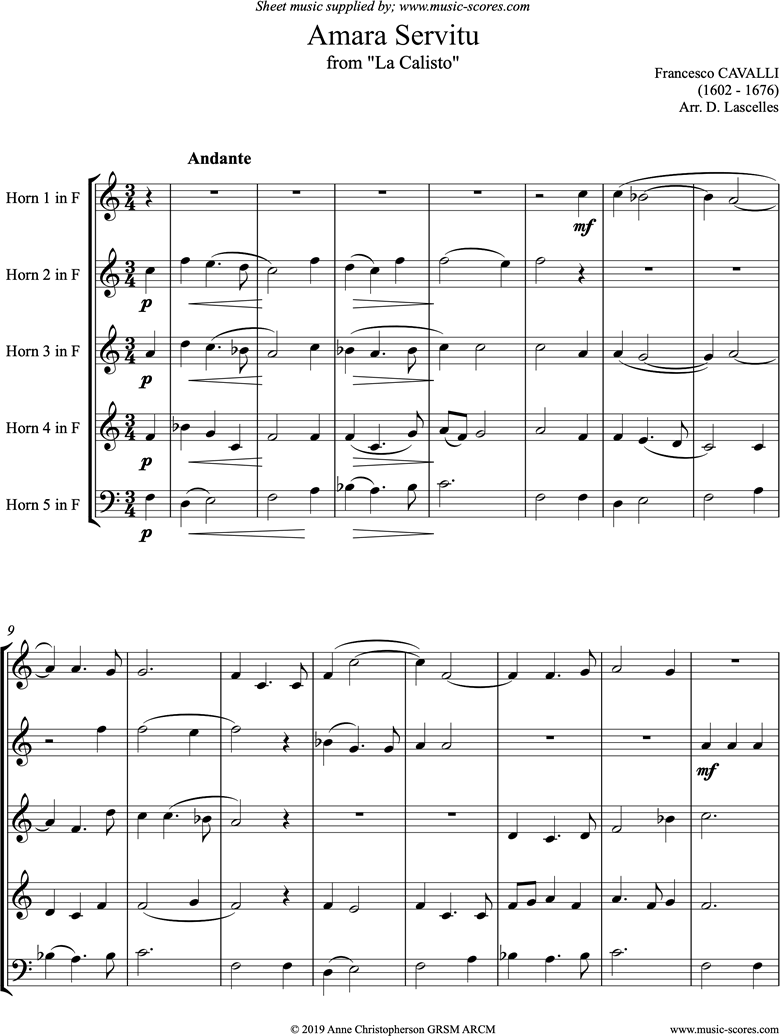 Front page of Amara Servitu: French Horn Quartet sheet music