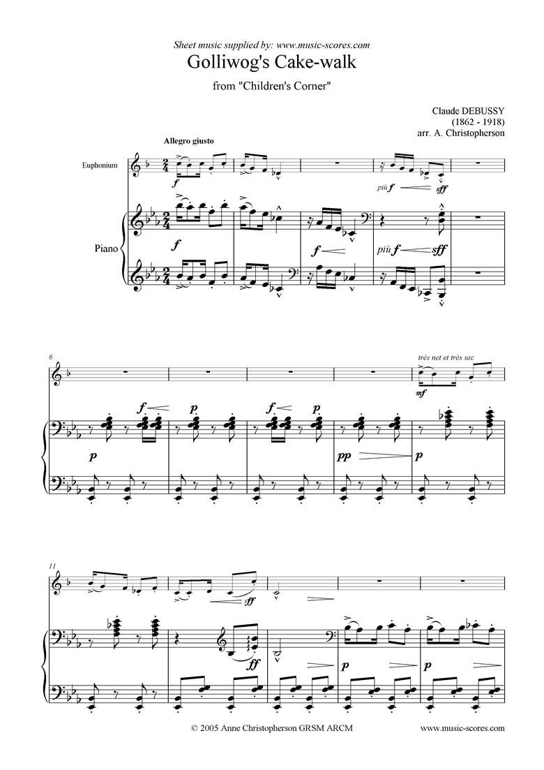 Front page of Childrens Corner: 6: Golliwogs Cakewalk: Euph sheet music