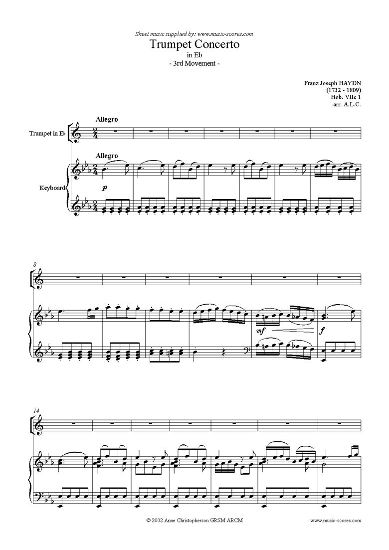 Front page of Trumpet Concerto, 3rd Movement: Hob. VIIc 1 sheet music