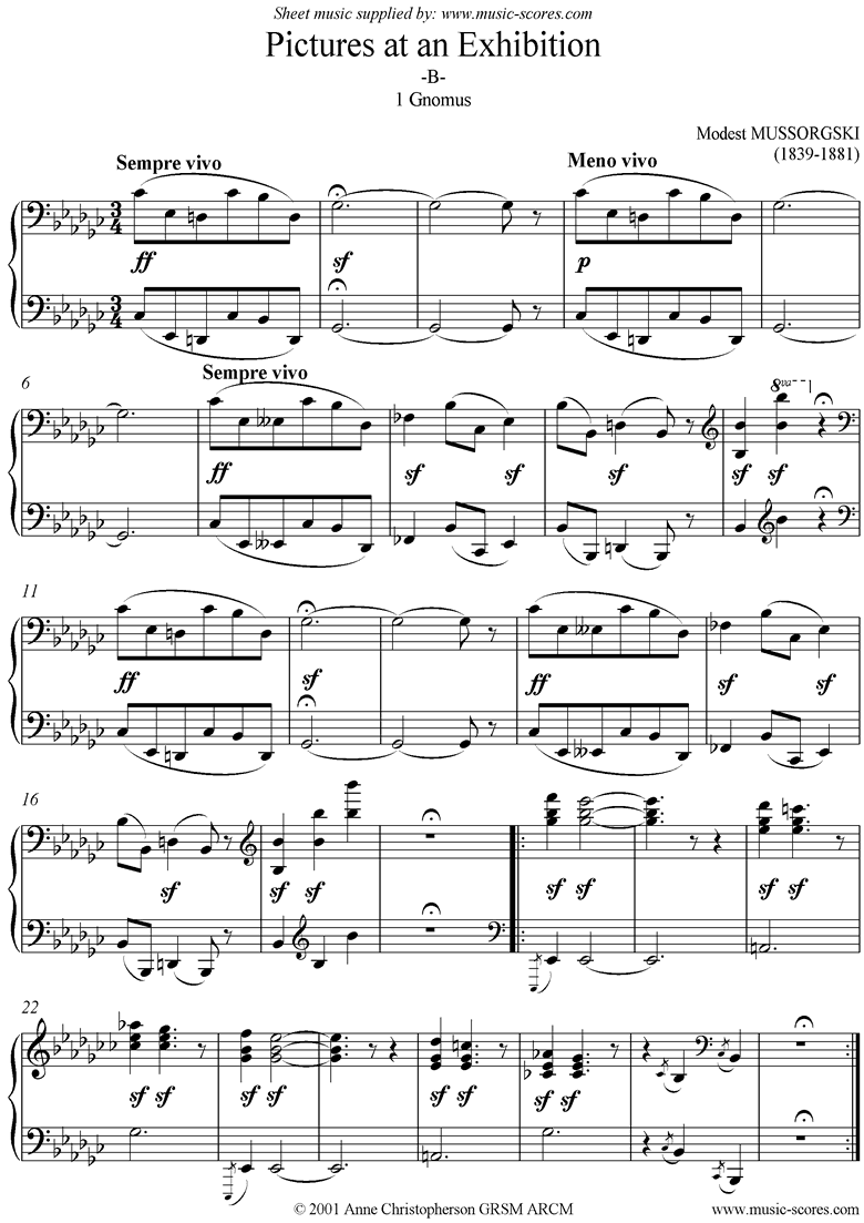 Front page of Pictures at an Exhibition: B 1 Gnomus sheet music