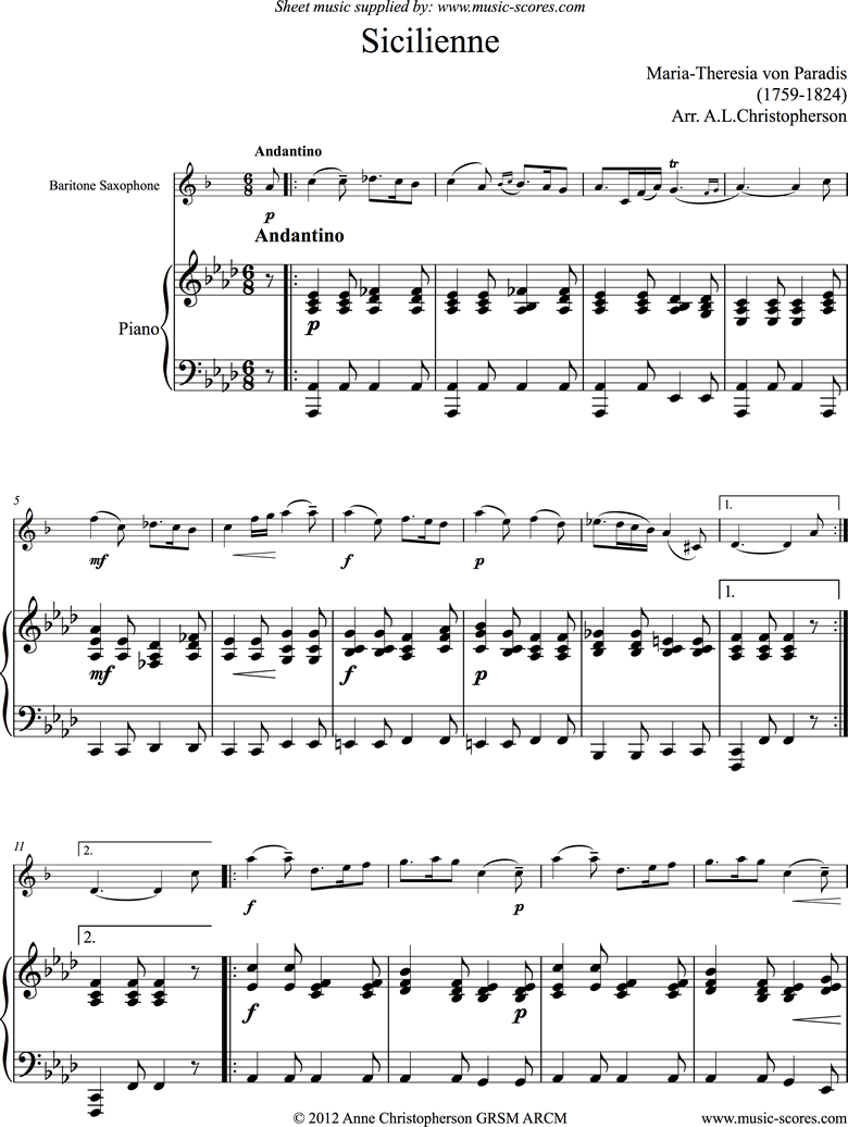 Front page of Siciliano: Bari Sax, Piano sheet music