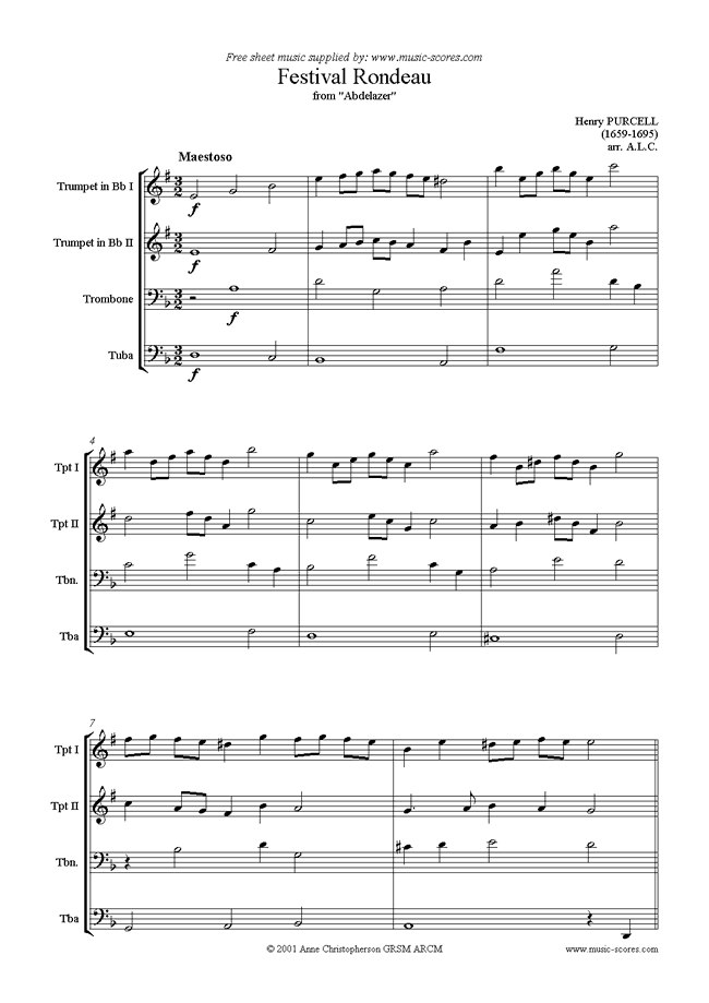 Front page of Abdelazer: Festival Rondeau: Brass 4 sheet music