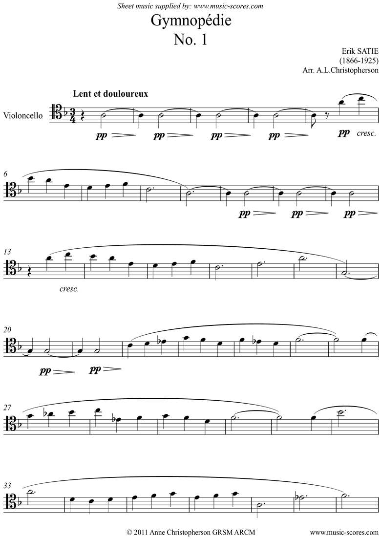 Front page of Gymnopédie: No.1: Unaccompanied Cello sheet music