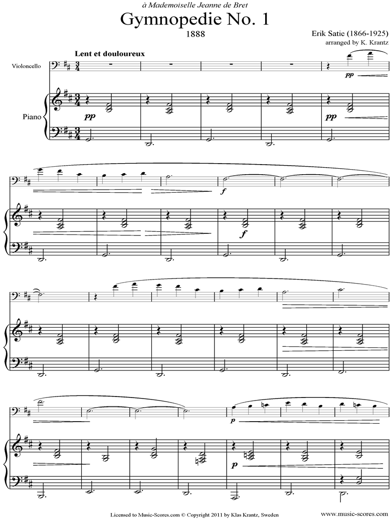 Front page of Gymnopédie: No.1: Cello, Piano sheet music