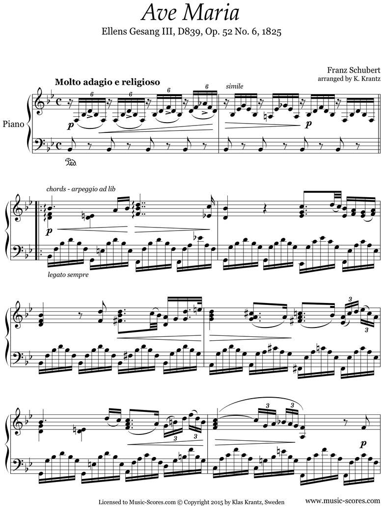 Front page of Ave Maria: Piano Bb ma sheet music
