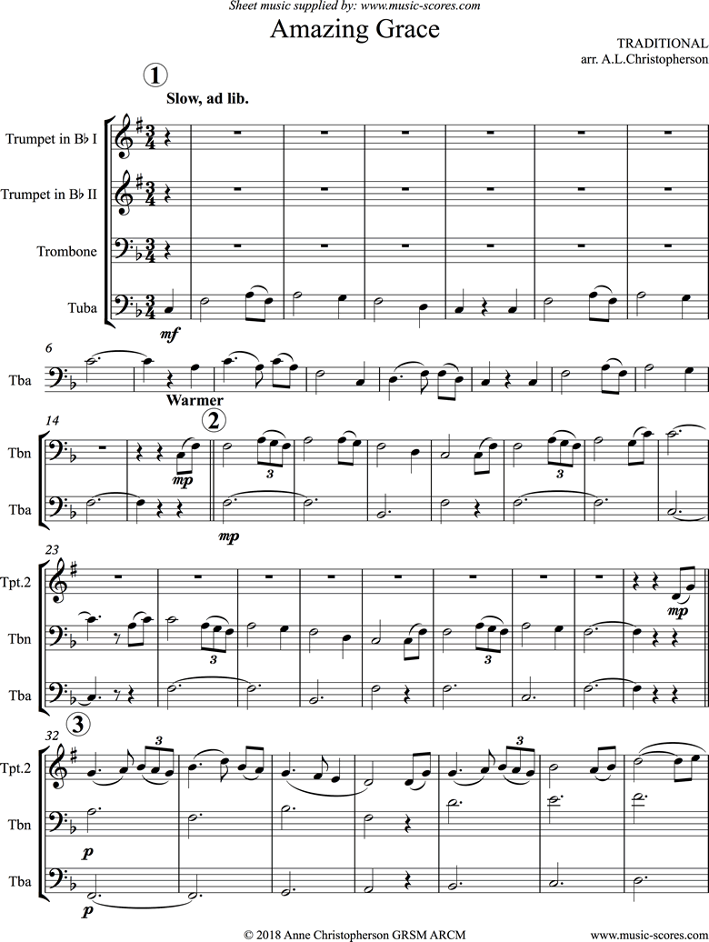 Front page of Amazing Grace: Brass 4: 5 mins sheet music