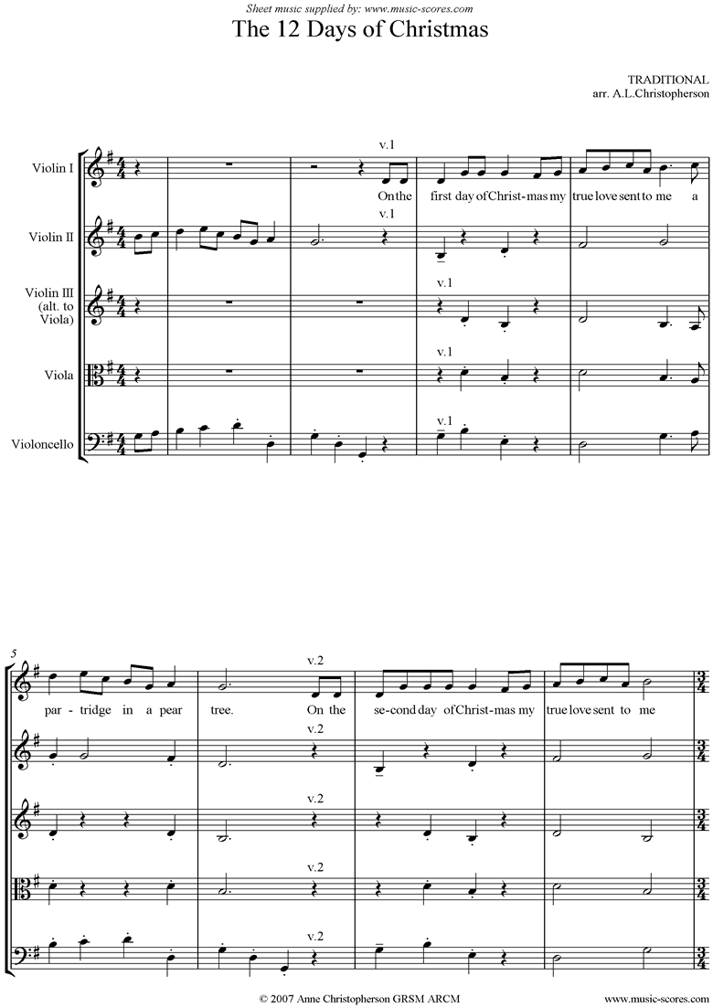 Front page of The 12 Days of Christmas: String Quartet sheet music