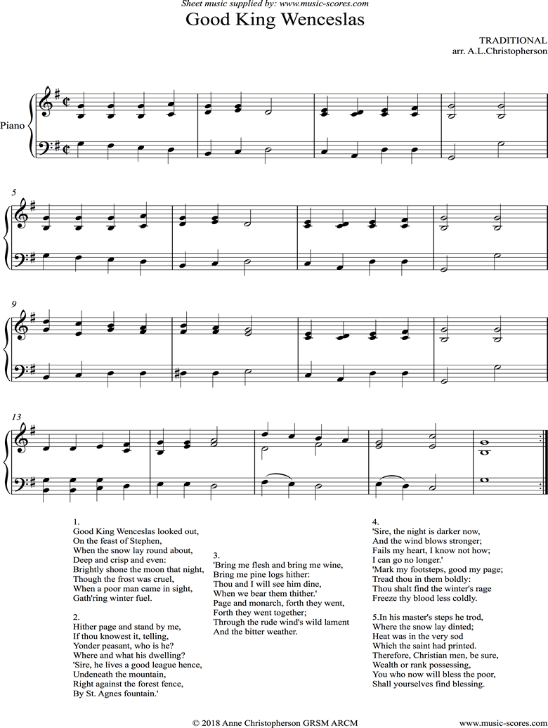Front page of Good King Wenceslas: Piano sheet music