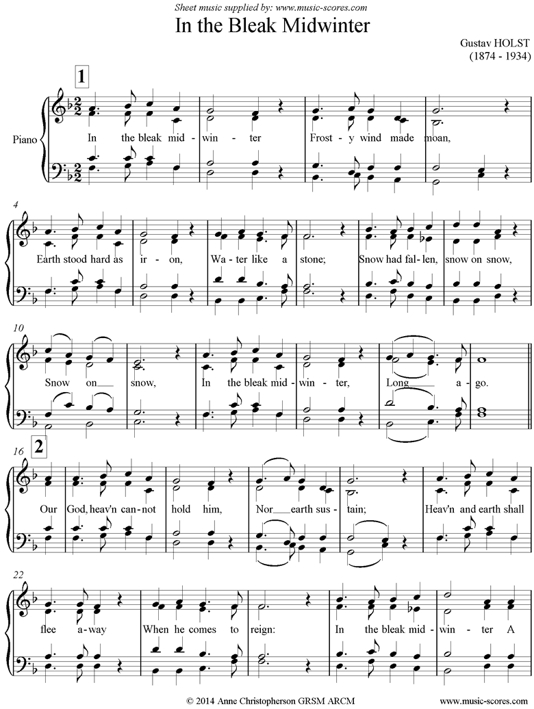 Front page of In the Bleak Midwinter: Piano and Voice sheet music