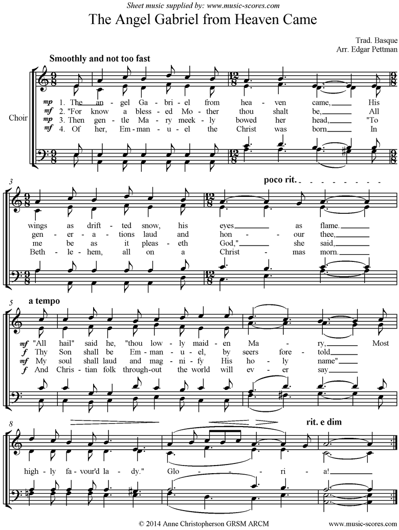Front page of The Angel Gabriel from heaven came: Choir SATB sheet music